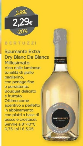 Millesimato Spumante Extra Dry Blanc De Blancs750 Ml