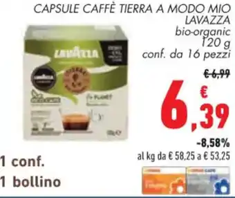 Conad CAPSULE CAFFÈ TIERRA A MODO MIO LAVAZZA bio-organic 120 g. conf. da 16 pezzi offerta