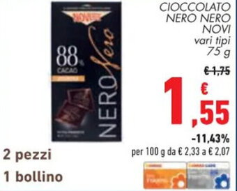 Conad CIOCCOLATO NERO NERO NOVI 75 G offerta