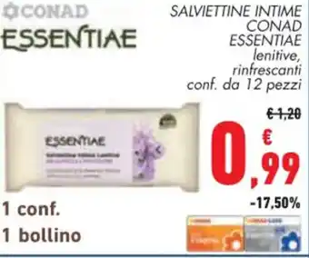 Conad SALVIETTINE INTIME CONAD ESSENTIAE lenitive, rinfrescanti conf. da 12 pezzi offerta