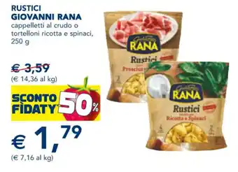 Esselunga RUSTICI GIOVANNI RANA cappelletti al crudo o tortelloni ricotta e spinaci, 250 g offerta