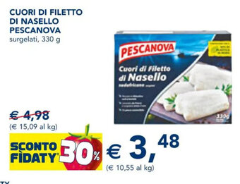 Esselunga CUORI DI FILETTO DI NASELLO PESCANOVA surgelati, 330 g offerta
