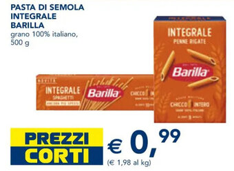 Esselunga PASTA DI SEMOLA INTEGRALE BARILLA grano 100% italiano, 500 g offerta