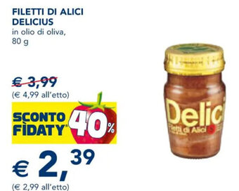 Esselunga FILETTI DI ALICI DELICIUS in olio di oliva, 80 g offerta