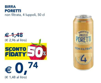Esselunga BIRRA PORETTI non filtrata, 4 luppoli, 50 cl offerta