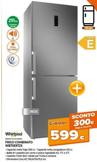 Expert Whirlpool WB70E 972 X Frigorifero Con Congelatore Libera Installazione 462 L E Acciaio Inossidabile offerta