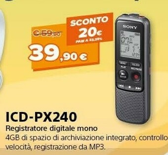 Expert Sony Registratore Digitale Mono ICD-PX240 offerta