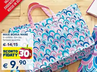 Esselunga MAXI BORSA MARE in cotone, con zip, fantasie assortite offerta
