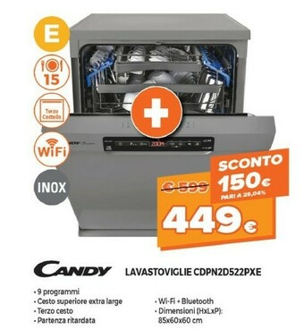Expert Candy Brava CDPN 2D522PX/E Lavastoviglie Libera Installazione 15 Coperti offerta