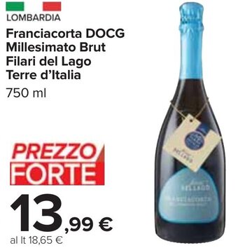 Carrefour Franciacorta DOCG Millesimato Brut Filari del Lago Terre d'Italia 750 ml offerta