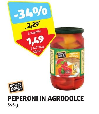 ALDI NATURE'S GOLD PEPERONI IN AGRODOLCE 545 g offerta