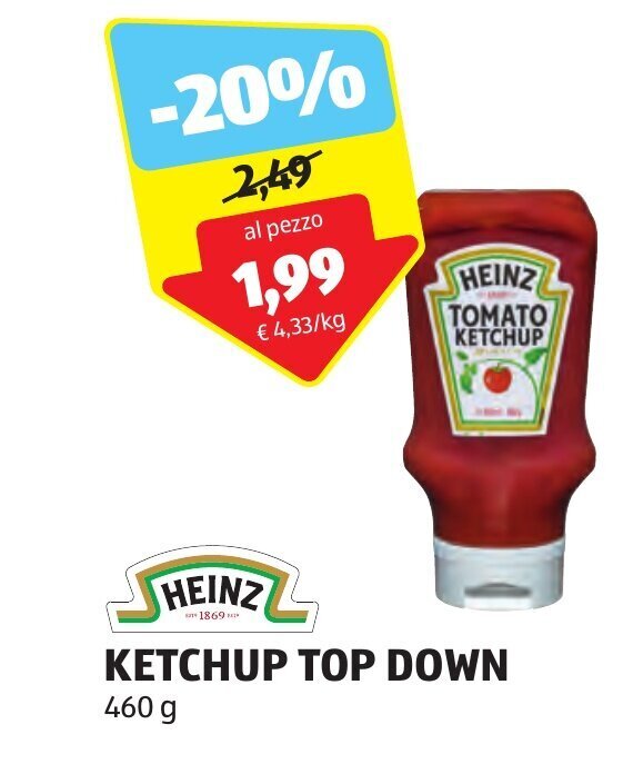 HEINZ KETCHUP TOP DOWN 460 g offerta di ALDI