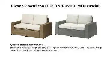 IKEA Divano 2 Posti Con Fròsòn/Duvholmen Cuscini offerta