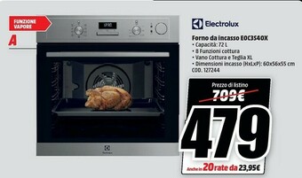 MediaWorld Electrolux EOC3S40X Forno Elettrico 72 L 2790 W Acciaio Inossidabile A offerta