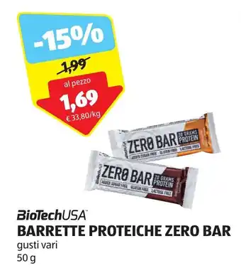 ALDI BioTechUSA BARRETTE PROTEICHE ZERO BAR gusti vari 50 g offerta