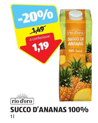 ALDI rio d'oro SUCCO D'ANANAS 100% 1 L offerta