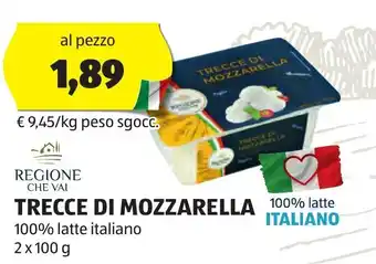 ALDI REGIONE CHE VAL TRECCE DI MOZZARELLA 100% latte italiano 2 x 100 g offerta