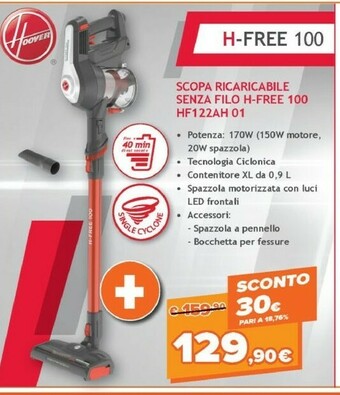 Expert Hoover H-FREE 100 HF122AH 011 Senza Sacchetto Rosso, Titanio offerta