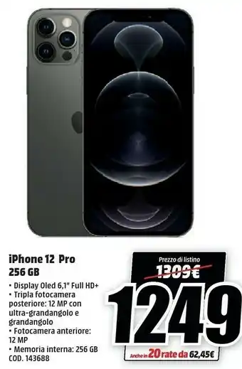MediaWorld TIM Apple IPhone 12 Pro 15,5 Cm (6.1") 256 GB Doppia SIM 5G Argento IOS 14 offerta