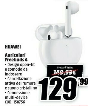 MediaWorld Huawei Auricolari Freebuds 4 offerta