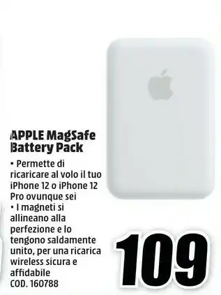 MediaWorld Apple MagSafe Battery Pack Batteria Portatile Carica Wireless Bianco offerta