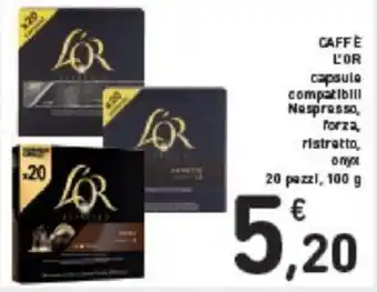 Conad CAFFÈ L'OR capsule compatibill Nespresso, forza, ristretto, 20 pezzi, 100 g offerta