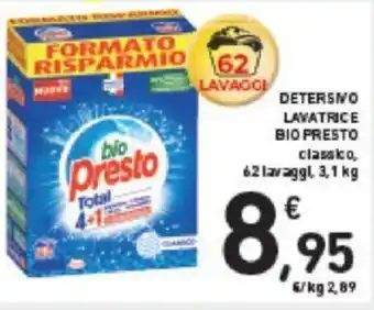 Conad DETERSIVO LAVATRICE BIO PRESTO classko, 62 lavaggl. 3,1 kg offerta