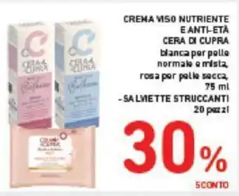 Conad CREMA VISO NUTRIENTE E ANTI-ETÀ CERA DI CUPRA blanca per pelle normale e mista. rosa per pelle secca,75ml offerta