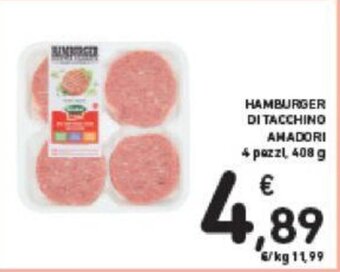 Conad HAMBURGER DI TACCHINO AMADORI 4 pezzi, 408 g offerta