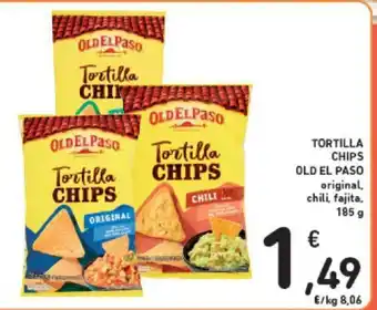 TORTILLA CHIPS OLD EL PASO original, chili, fajita, 185 g