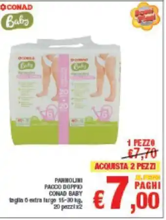 Conad PANNOLINI PACCO DOPPIO CONAD BABY taglia 6 extra large 15-30 kg, 20 pezzi x2 offerta