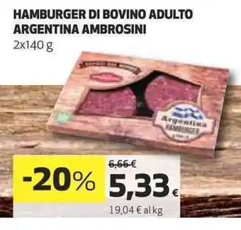 Coop HAMBURGER DI BOVINO ADULTO ARGENTINA AMBROSINI 2x140 g offerta