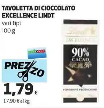 Coop TAVOLETTA DI CIOCCOLATO EXCELLENCE LINDT vari tipi 100 g offerta