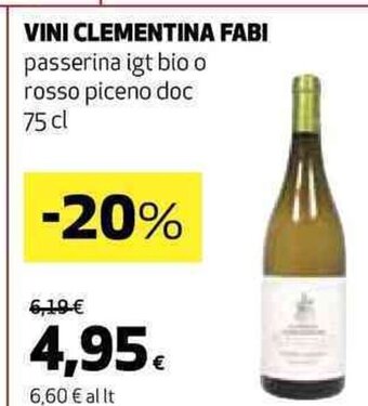Coop VINI CLEMENTINA FABI passerina igt bio o rosso piceno doc 75 cl offerta