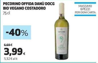 Coop PECORINO OFFIDA DANÙ DOCG BIO VEGANO COSTADORO 75 cl offerta