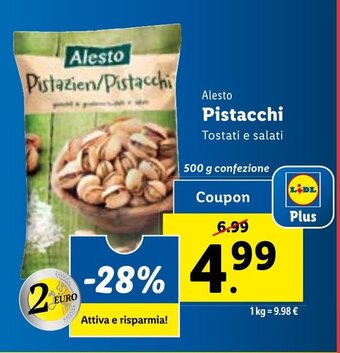Lidl Alesto Pistacchi Tostati e salati 500 g confezione offerta