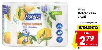 Lidl Floralys Rotolo casa 3 veli 3 rotoli confezione offerta