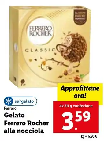 Lidl Gelato Ferrero Rocher alla nocciola 4x 50 g confezione offerta