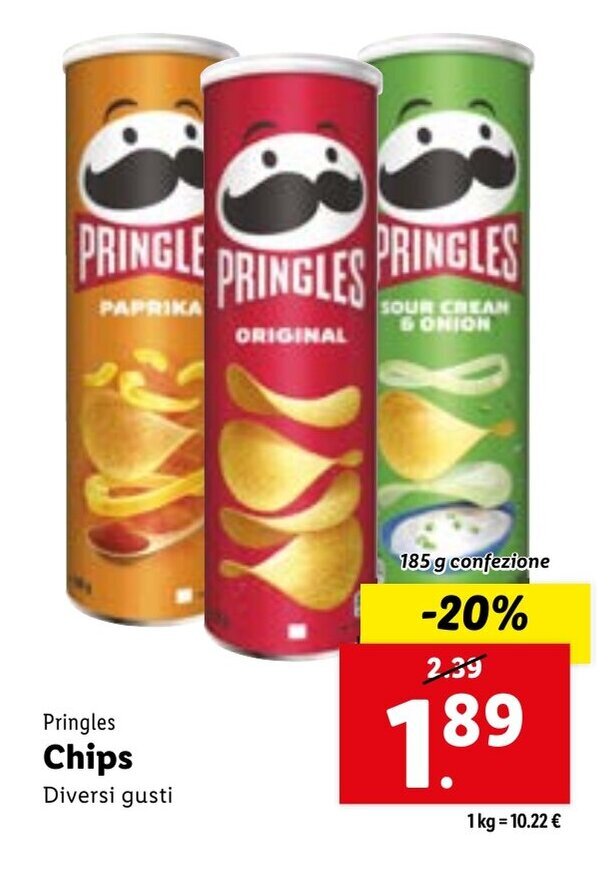Pringles Chips Diversi gusti 185 g offerta di Lidl