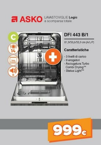 Expert Asko Lavastoviglie Logic A Scomparsa Totale DFI 433 B/1 offerta