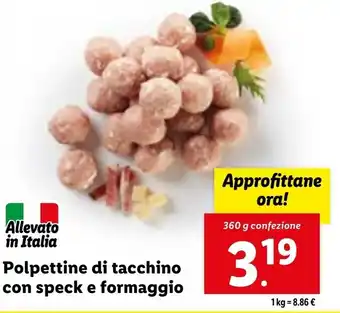 Lidl Allevato in Italia Polpettine di tacchino con speck e formaggio 360 g offerta