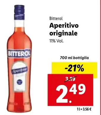Lidl Bitterol Aperitivo originale 11% Vol. 700 ml bottiglia offerta