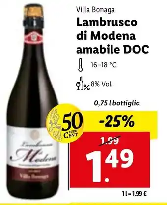 Lidl Villa Bonaga Lambrusco di Modena amabile DOC 0,75 l bottiglia offerta