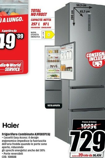 Haier Frigorifero Combinato A3FE837CGJ