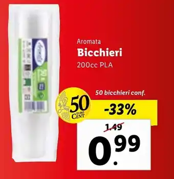 Lidl Aromata Bicchieri 200cc PLA 50 bicchieri conf. offerta