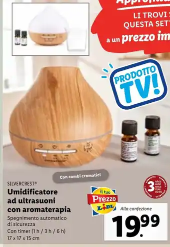 SILVERCRESTⓇ Umidificatore ad ultrasuoni con aromaterapia Spegnimento automatico di sicurezza Con timer (1h/3h/6h)17x17x15 cm