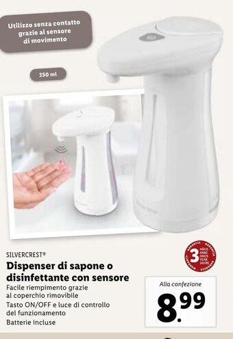 Lidl SILVERCRESTⓇ Dispenser di sapone o disinfettante con sensore offerta
