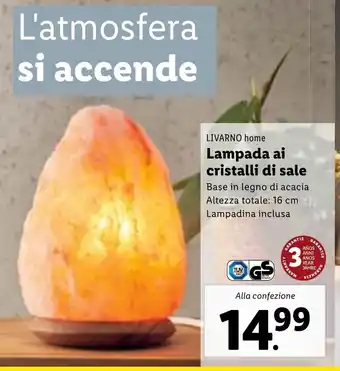 Lidl LIVARNO home Lampada ai cristalli di sale Base in legno di acacia Altezza totale: 16 cm Lampadina inclusa offerta
