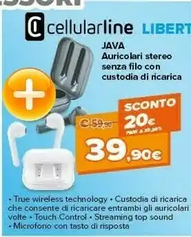 Cellularline Java - Universale Auricolari TWS Con Custodia Di Ricarica Nero