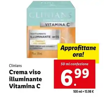 Lidl Clinians Crema viso illuminante Vitamina C 50 ml confezione offerta